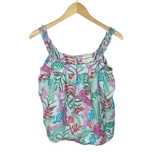 WS387 Women’s Cynthia Rowley 100% Linen Floral Beach Blouse Top S